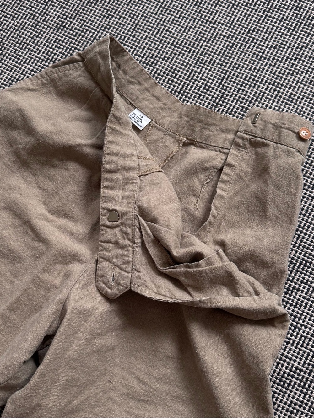 vintage high waisted ramie cotton blend shorts sand beige linen mom shorts